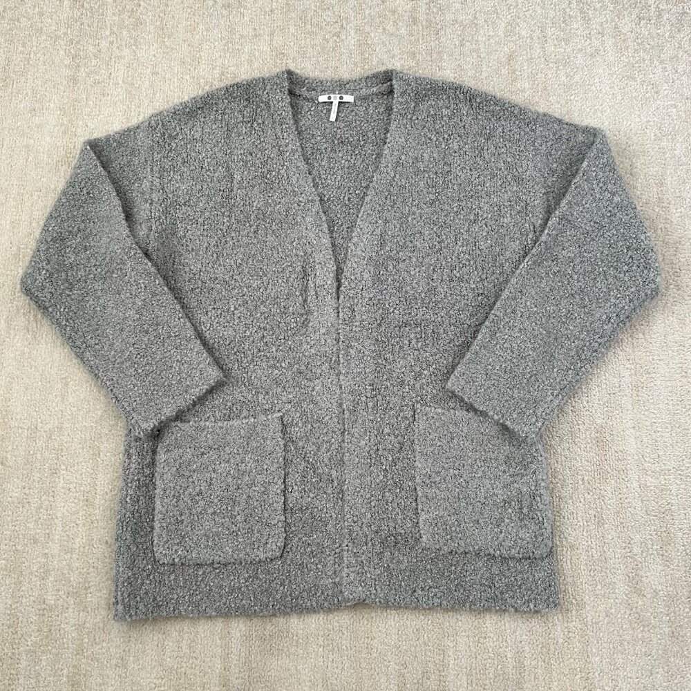 Three Dots Wool Gray Boucle Cardigan Knit Sweater L